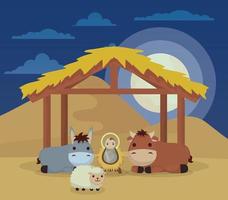 Epiphany of Jesus with animals in a manger vector