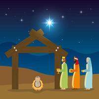 Epiphany of Jesus with magi bringing presents vector