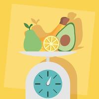 Fresh fruits on a kitchen scale vector