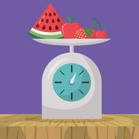 Fruits on a kitchen scale vector