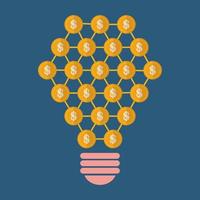 bulb shape with gold coins, finance concept flat design vector