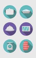 Long shadow kitchen items icon set vector