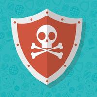 warning sign, skull shield for internet security vector