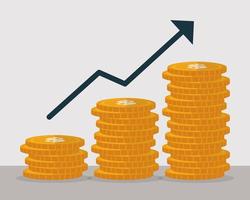 money coins growth with arrow, finance concept flat design vector