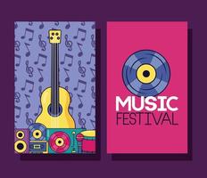 Cute music festival poster set with pop icons vector