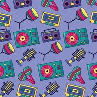 Cute music festival pattern background with pop icons vector