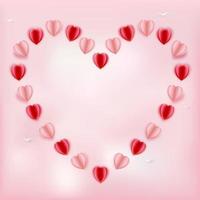 Paper cut style of red and pink heart balloons background vector