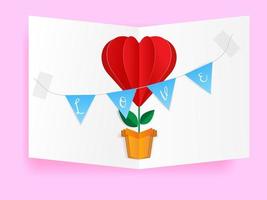 heart shaped flower for valentine greeting card, paper craft vector