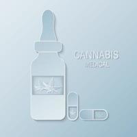 Paper cut Medical bottle with cannabis leaf vector