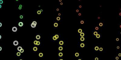 Dark green, yellow vector background with covid-19 symbols.