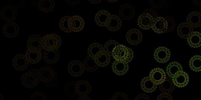 Dark green, yellow vector background with covid-19 symbols.