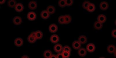 Dark green, red vector pattern with coronavirus elements.