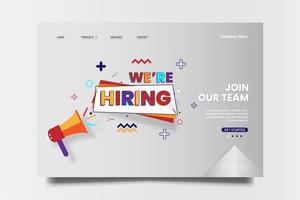 We're Hiring Typescript for Web Home Page with megaphone icon campaign. vector