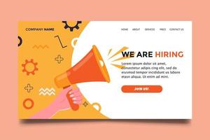 We're Hiring Website Home Page with Hand Holding Megaphone icon campaign. vector