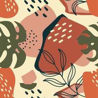 Trendy seamless exotic pattern with palm leaf and geometric elements vector