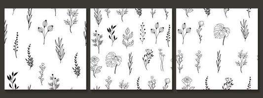 Hand drawn seamless pattern with flower and leaves vector