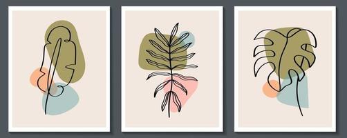 conjunto de flores de arte de línea continua. Collage contemporáneo abstracto de formas geométricas en un estilo moderno de moda. vector para concepto de belleza, estampado de camisetas, postales, carteles