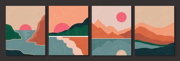 Abstract contemporary landscape poster with texture vector