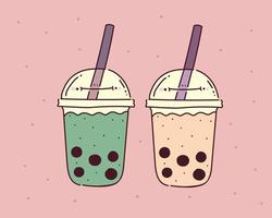 bubble milk tea vector illustration in hand drawn doodle style
