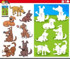 juego de combinación de formas con personajes de perros de dibujos animados vector