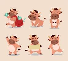 Cute bull character set.
