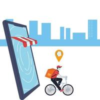 man with mask on bike delivering an online order vector