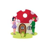 magic fairy with elf and home fungus vector