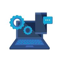 laptop computer with gears settings vector
