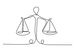 One line drawing of law balance, or Scale icon, symbol of court and firm. Vector illustration continuous hand drawn minimalism design.