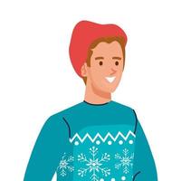 young man wearing winter coat and hat character vector