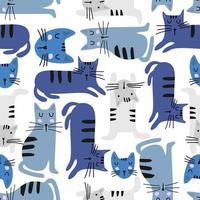 Seamless pattern with cute cat colorful Kittens. Creative childish texture. Great for fabric, textile Vector Illustration.