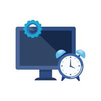 desktop computer with alarm clock vector