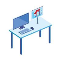 desktop computer in the workplace isolated icon vector