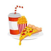delicious italian pizza with drink fast food icon vector