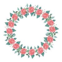 frame circular of roses with branches and leafs vector