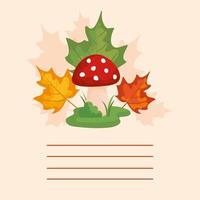 card with leafs and fungus autumn vector