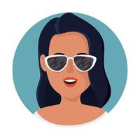 beautiful woman with sunglasses in frame circular vector