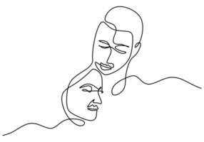 Continuous line drawing. Romantic couple. Lovers theme concept design. Minimalism emotional hand drawn of man and girl. Good for valentine's day card, banner, and poster. vector