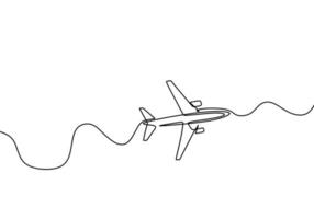 Avión continuo dibujo de una línea, ilustración de vector de diseño minimalista aislado sobre fondo blanco.