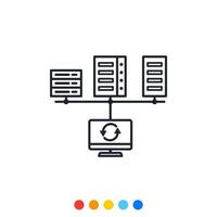 Icon of the computer connected to the server. vector