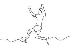 Continuous line drawing of athlete long jump. Young energetic athlete exercise to land on sand pool after jumping vector illustration, minimalism style.