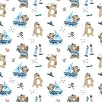 Kids baby pattern of cute bear with pirates concept
