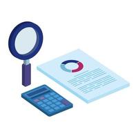 document with magnifying glass and calculator vector