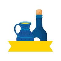 bottle of wine with teapot and ribbon vector