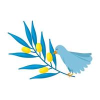 bird with olive branch nature isolated icon vector
