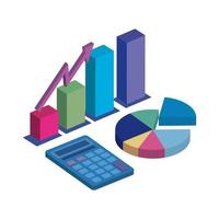 statistics graphics with calculator isolated icon vector