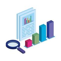 document with bars statistical and magnifying glass isolated icon vector