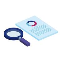 document with circular statistical and magnifying glass vector