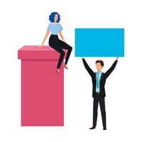 business couple with ballot box isolated icon vector