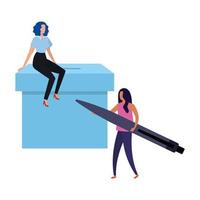 business women with ballot box and pen vector